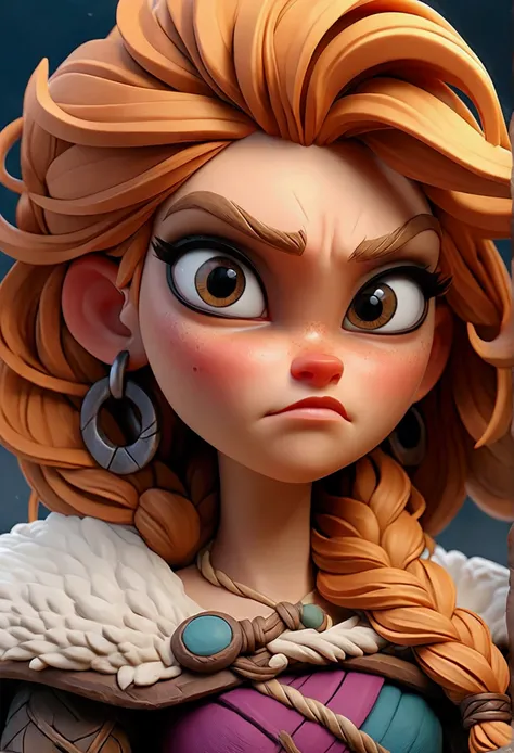 3D anime style clay animation, beautiful detailed woman queen, vikings, stormy sea, dark dramatic clouds, (best quality,4k,8k,highres,masterpiece:1.2),ultra-detailed,(realistic,photorealistic,photo-realistic:1.37),HDR,UHD,studio lighting,extremely detailed...