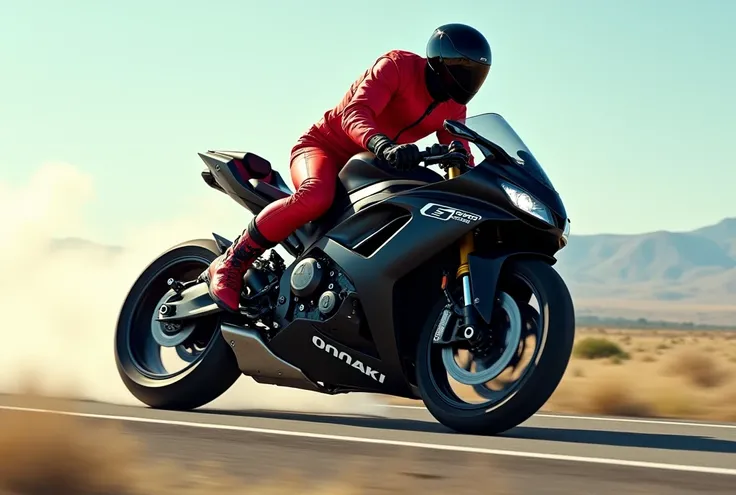 Known as a monster bike「Kawasaki Ninja H2」A tall beauty in a bright red pilot suit driving at breakneck speed。