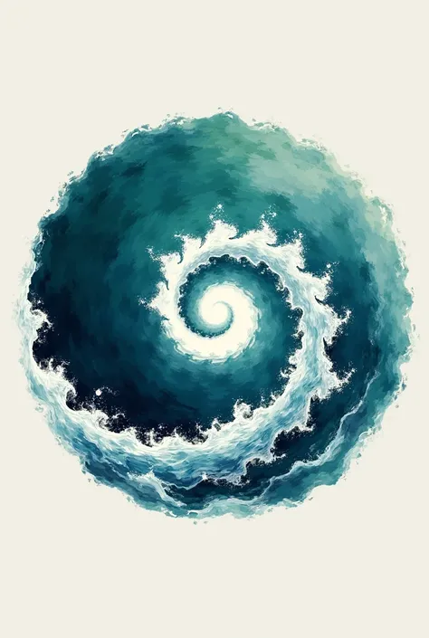 Spiral into a circle logo ocean high dynamic blue with a little green gradient background white art style (Rich color levels) Perfect composition in gongbi ink style, A masterpiece of intricate detail