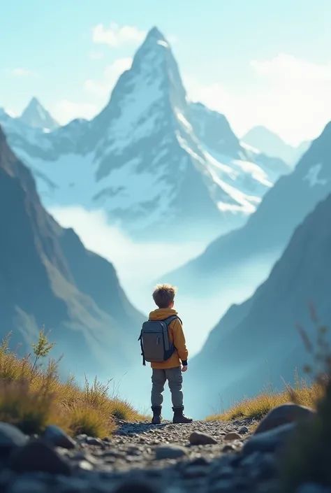 A boy in mountain blur 