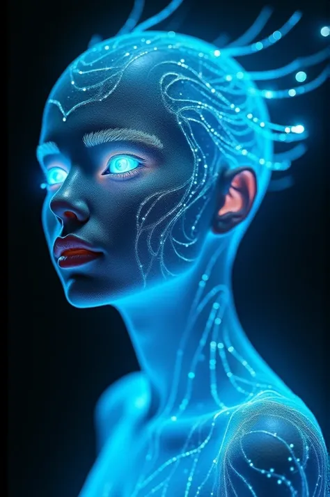 Create a person using light blue makeup
