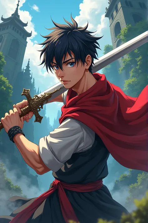 Anime boy hero with sword 