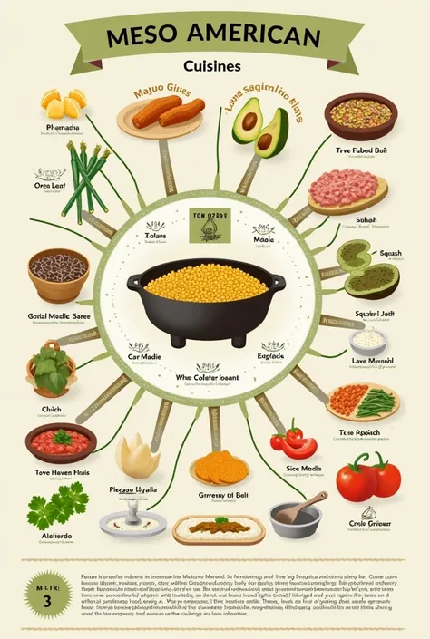 Make a mind map on an image (just images, no text) about Mesoamerican Cuisine 1. Ingredientes Básicos

Maíz

beans

Chiles

Calabazas

Tomates

Aguacate



2. Nixtamalization Cooking Methods: Corn processing.

Comal: Iron griddle for cooking tortillas.

Me...