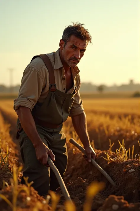 a farmer man working in the hot sun