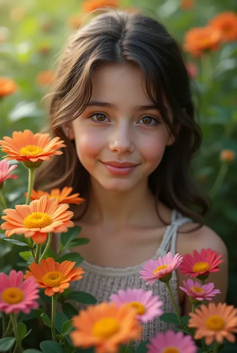 masterpiece), (highly detailed), A girl, young, beautiful, flowers, nature shot, real photography, 8K, HD