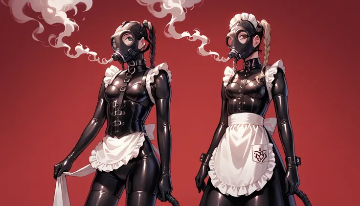 latex sexy maid. the gas mask, is a very thin dominant model 4 with small breasts. black latex suit, black corset, latex gloves,...