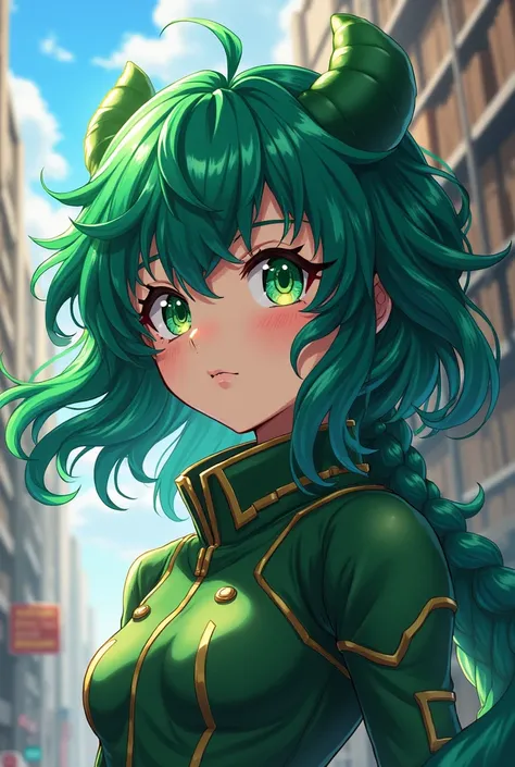 Green haired dragon girl with gem eyes my hero academia anime style