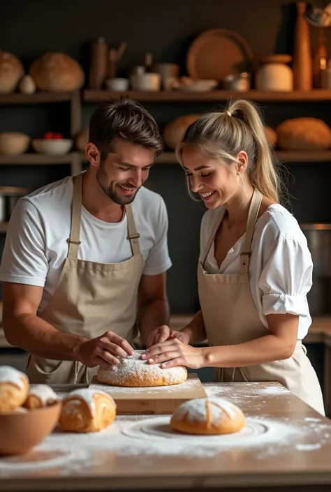 A man and a woman working in a bakery that shares passion 