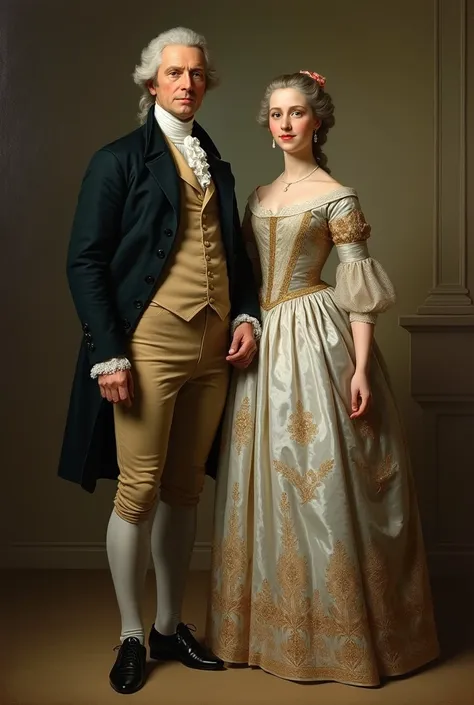 Antoine Lavoisier scientist standing full length with his wife Marie Anne in 18th century clothing 