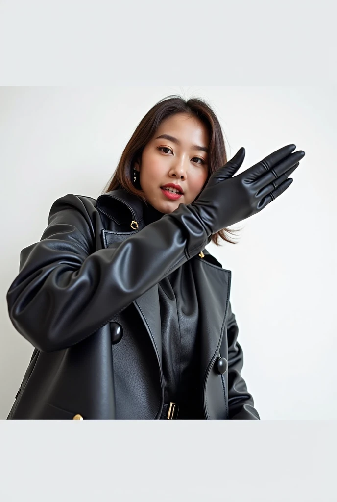 Masterpiece portrait photo of 1990s amateur, two Korean female actresses with futanari wearing ultra real black leather double trench long coat with 64K ultra real black leather long opera gloves handjob mass ejaculation:1.8, 1990s 4 Korean fashion model a...