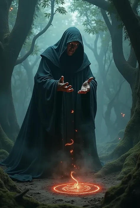 Witch doing black magic in dark forest india