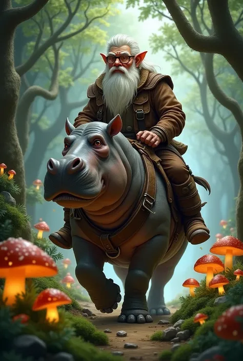 Appearance of the Gnome:

The gnome has a white beard and wears red-framed glasses..
He is dressed in a brown leather outfit, which has a rustic and artisanal look.
Your facial expression should be serious and protective., as if he were taking care of some...