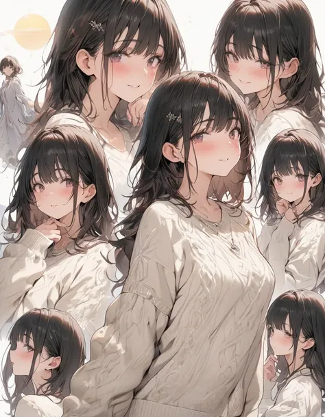 ((masterpiece, Highest quality)), Delicate face, Character Design Sheet，Full Body Love, Rich in details, Multiple poses and expressions, Very detailed, depth, beautiful girl，sweater，Lace，Lace连裤袜, High balance, sun，Natural Light，red