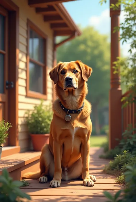 Detailed image 8of a brown dog waiting for his owner outside a home