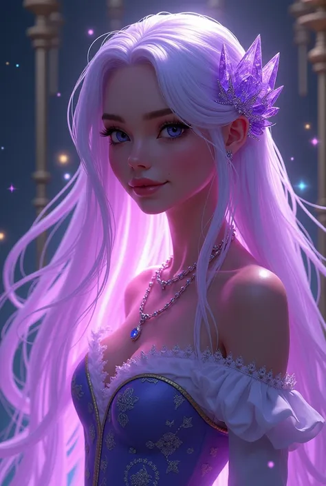 (((masterpiece))), best quality, illustration, 4K wallpaper, cinematic light, Absurdres, protrait of 1girl, long hair, purple crystal hair, glow hair, bloom hair, clothing princess, looking front