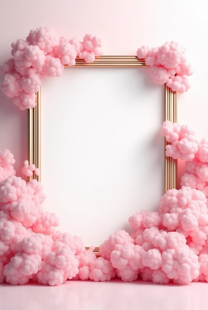 generate a dark pink 3d clouds 1x1 picture BORDER with gold ascents 

make the inside white clear background 