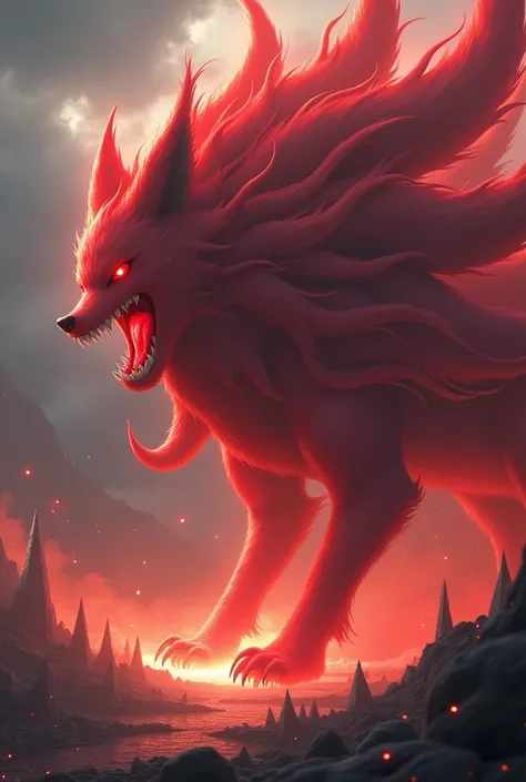 Make me a picture of the nine tailed kyuubi in the anime Naruto 