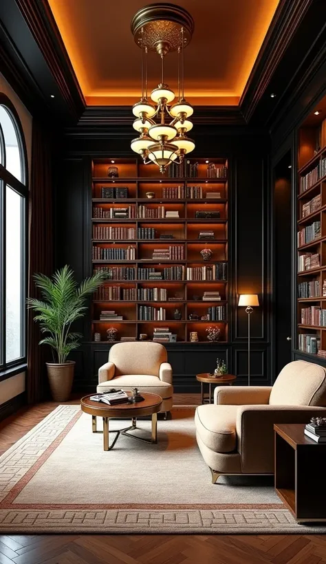 Art deco style interior design library