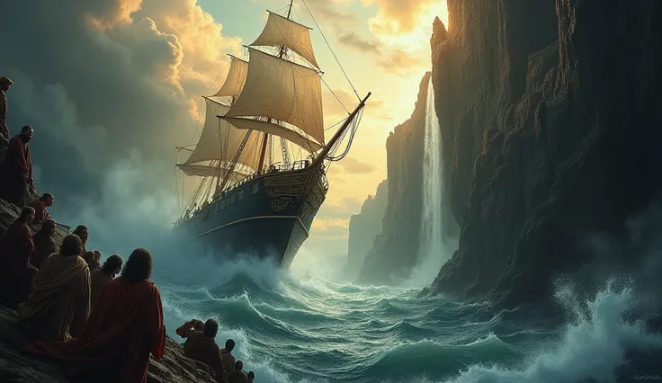 A ship heading to the abyss being saved by Jesus