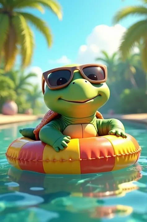 You can create an animated cartoon turtle with sunglasses and on a float