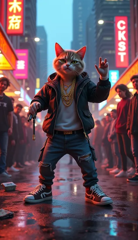 A rapper cat in road 