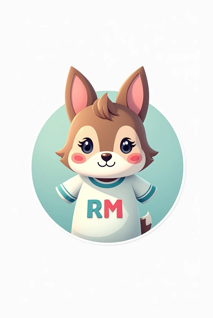 Draw a circular logo in 2D. With the flat white background color. Have a t-shirt. Animalistic style that says the R word&m. with pastel colors 