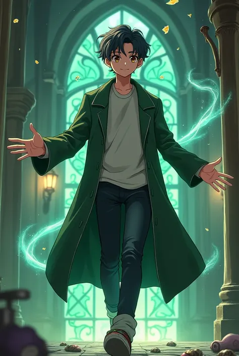 teenager only with the difference that he can control the air, someone carefree and somewhat arrogant, 1 , stomach 1.74 , at hogwarts school, slythering, anime