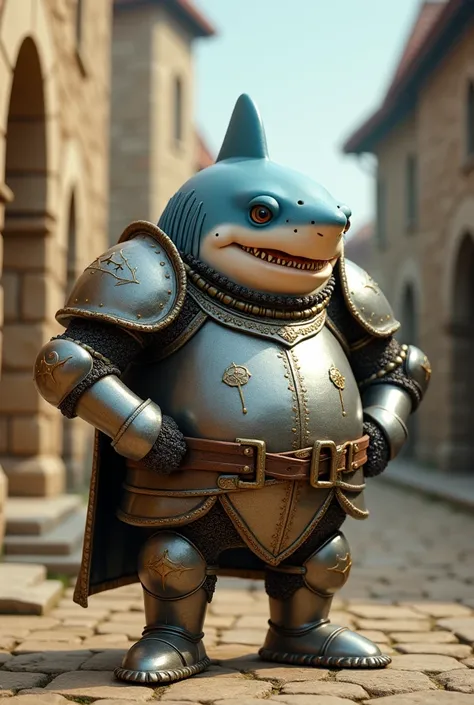 ((Clay Animation))  portrait of Dressed animals - a ((fat)) (Shark) knight,(hands on hips:1.5),(),(helmet), high quality,(lovely) ,intricate detailed armor, highly detailed ((knight armor, greaves, sabaton)) , highly detailed knight equipment , (happy), na...