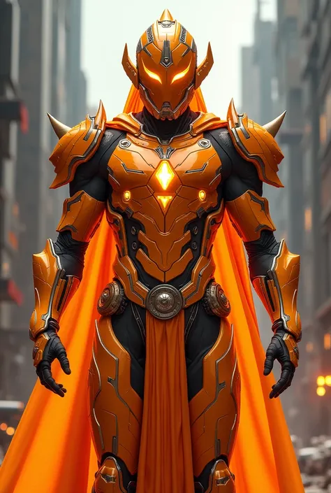 Make  Indian most sci -fi powerful armoured power ranger consept by Hindu mythology  orange colour 