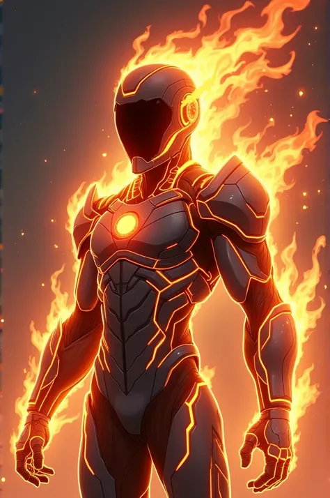 A boy er  he wearing  technology suit and face mask full body front view power of fire anime character 
