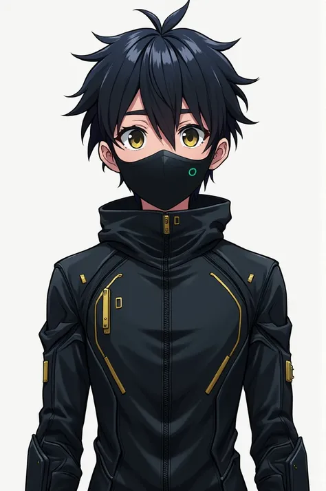 A boy er  he wearing  technology suit and face mask black full body front view anime character 
