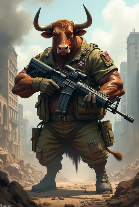 Cow soldier with gun 
