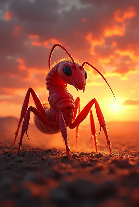 Fire ant standing on sunset