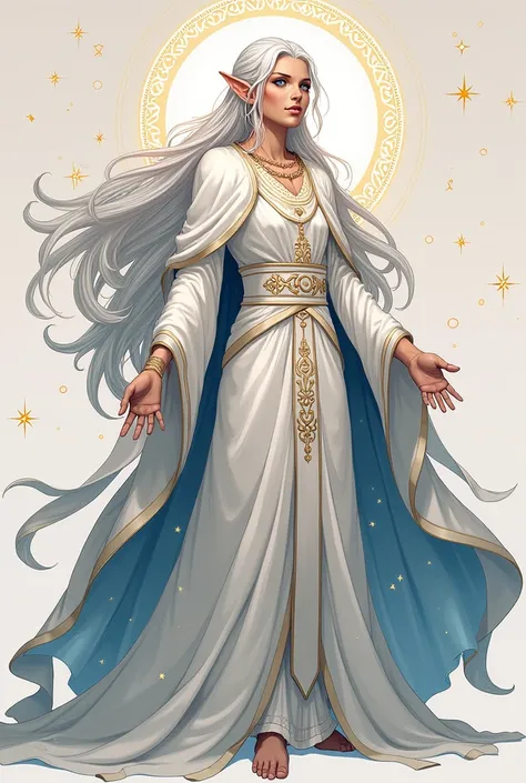 Elfo Aelor, Star Master Elf Aelor - an ethereal elf with silver hair, which sparkle, Like stars. You have dark blue eyes, reflecting the night sky, and he is wearing long white clothes, decorated with golden astral symbols. Aelor is known for his infinite ...