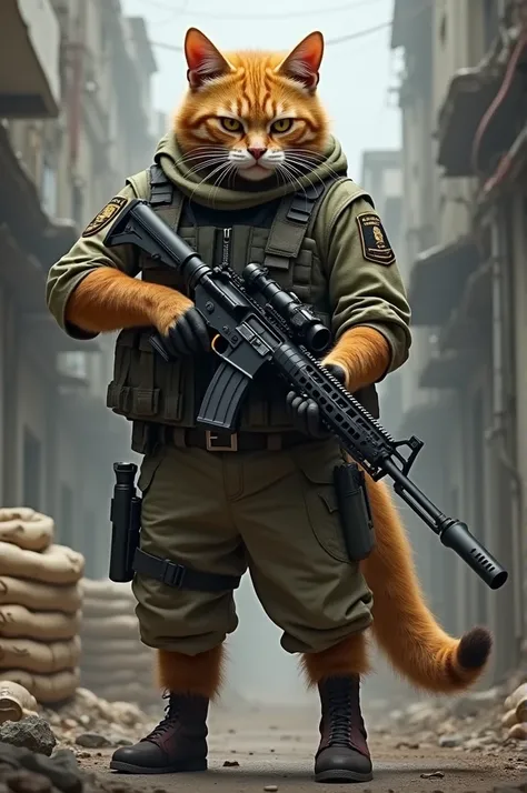 Cat soilder with gun