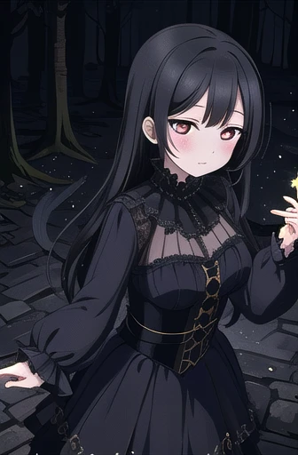 masterpiece, Best Quality, masterpiece, (One girl), (letter), Wicked Witch, Dark Energy, Empty, Hollow Eyes, (Very wicked), black magic, Dark Forest, Negative Energy, hell, Empty, star, Black Hair,Large Breasts