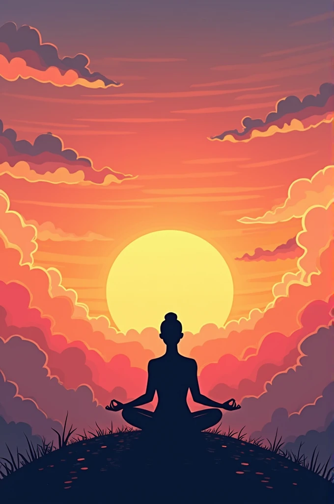 a person meditating with the background as a sunset

make it a simple drawing that i can trace on a paper