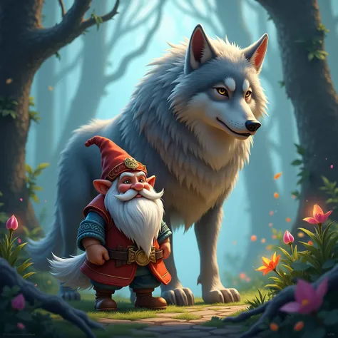 Gnome with fantastik wolf