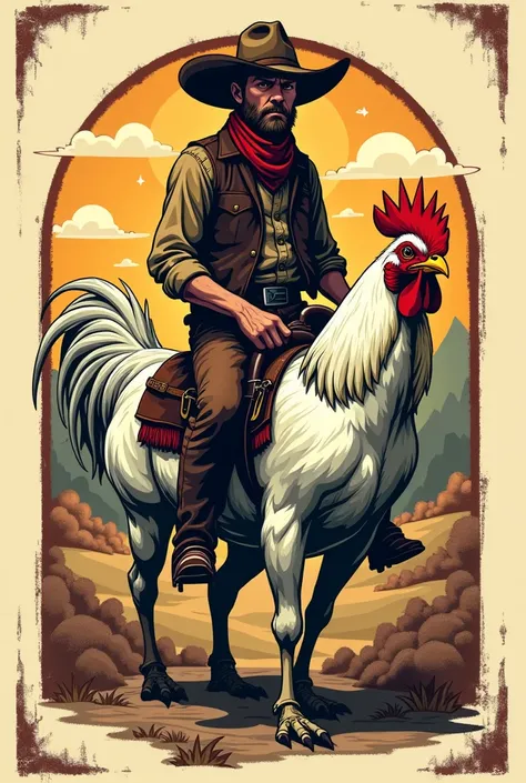 Logo cowboy chevauchant un poulet style vintage