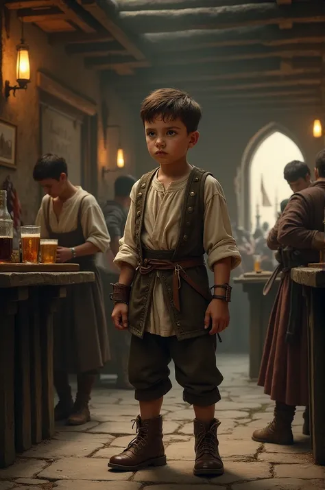 Serious  boy in a medieval tavern 