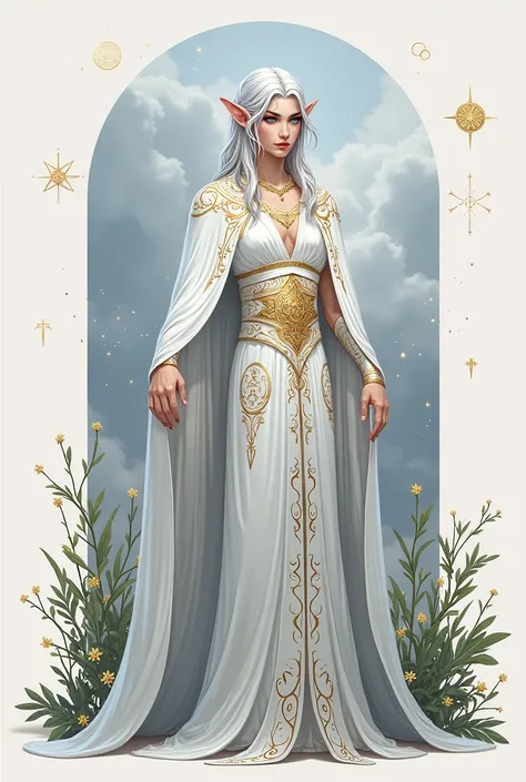 Elfo Aelor, Star Master Elf Aelor - an ethereal elf with silver hair, which sparkle, Like stars. You have dark blue eyes, reflecting the night sky, and he is wearing long white clothes, decorated with golden astral symbols. Aelor is known for his infinite ...