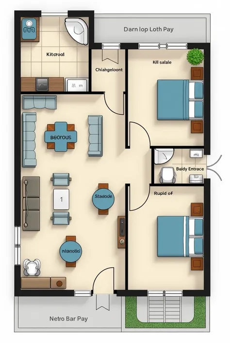 Using cadd blocks, create a apartment floor plan. Ground floor only. Add 2 bed rooms with bathroom in the rooms. Add kitchen and dining room. Lobby. Stairs going to the 2nd floor and person with disability ramp. Also add a main door. Parking lot and study ...