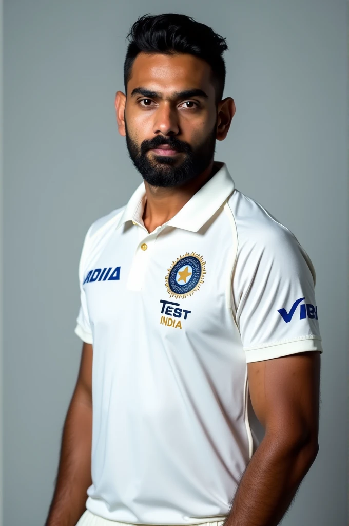 Make a photo of rohitsharma in test shirt