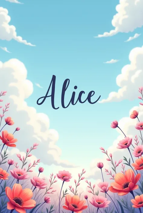 A flower themed wallpaper with text ALICE on sky