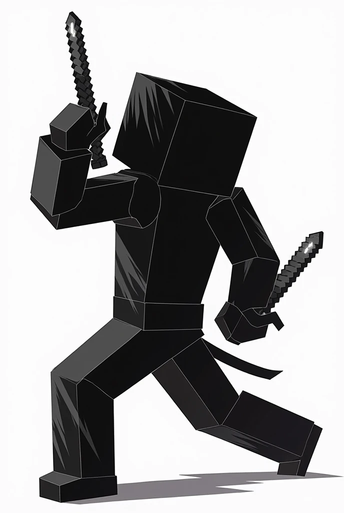 Minecraft black white body character in Anime pose and hand in sword 