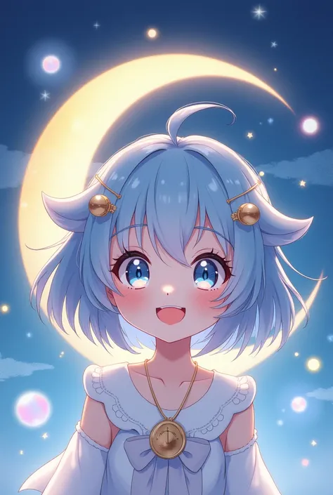 Give me an anime style image for a profile picture with a moon related character with a cute face.