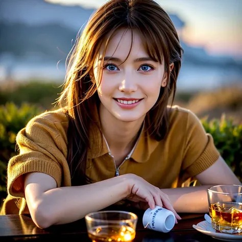 (Realistic, 超Realistic:1.4), 16K HDR, High resolution,((Whiskey Glass)),((Whiskey Bottle))、Brown short hair,The best smile、Japanese Actress,Super Beauty(Like the real thing),Short sleeve dress,Whiskey Bottle、The Macallan、Johnnie Walker、、Old Parr、whiskey、Su...