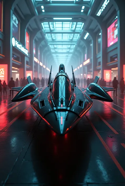  Black Aeroplane in airport in cyberpunk 