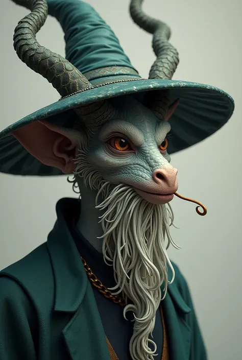 Draw a dragon wizard having tendrils beard, it’s a portrait picture, dragon is wearing hat having horns like S shape long and curvy also draw the nose horn too. Draw only tendrils place it beliw the nose

Remove the beard just use tendeils and her face is ...