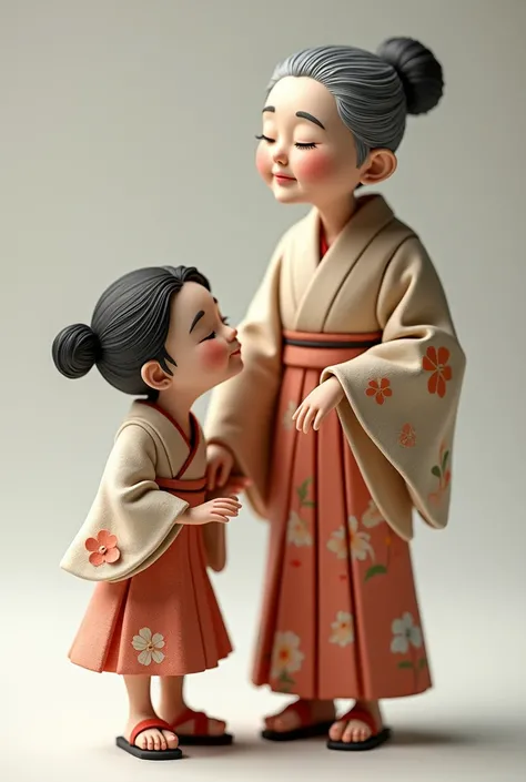 Old japanese lady and grand daughter fondant figurine standing looking forward
